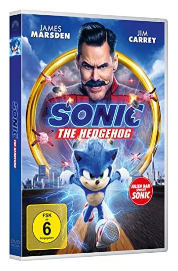 Sonic the Hedgehog DVD-Cover. Jim Carrey und James Marsden sind darauf zu sehen.