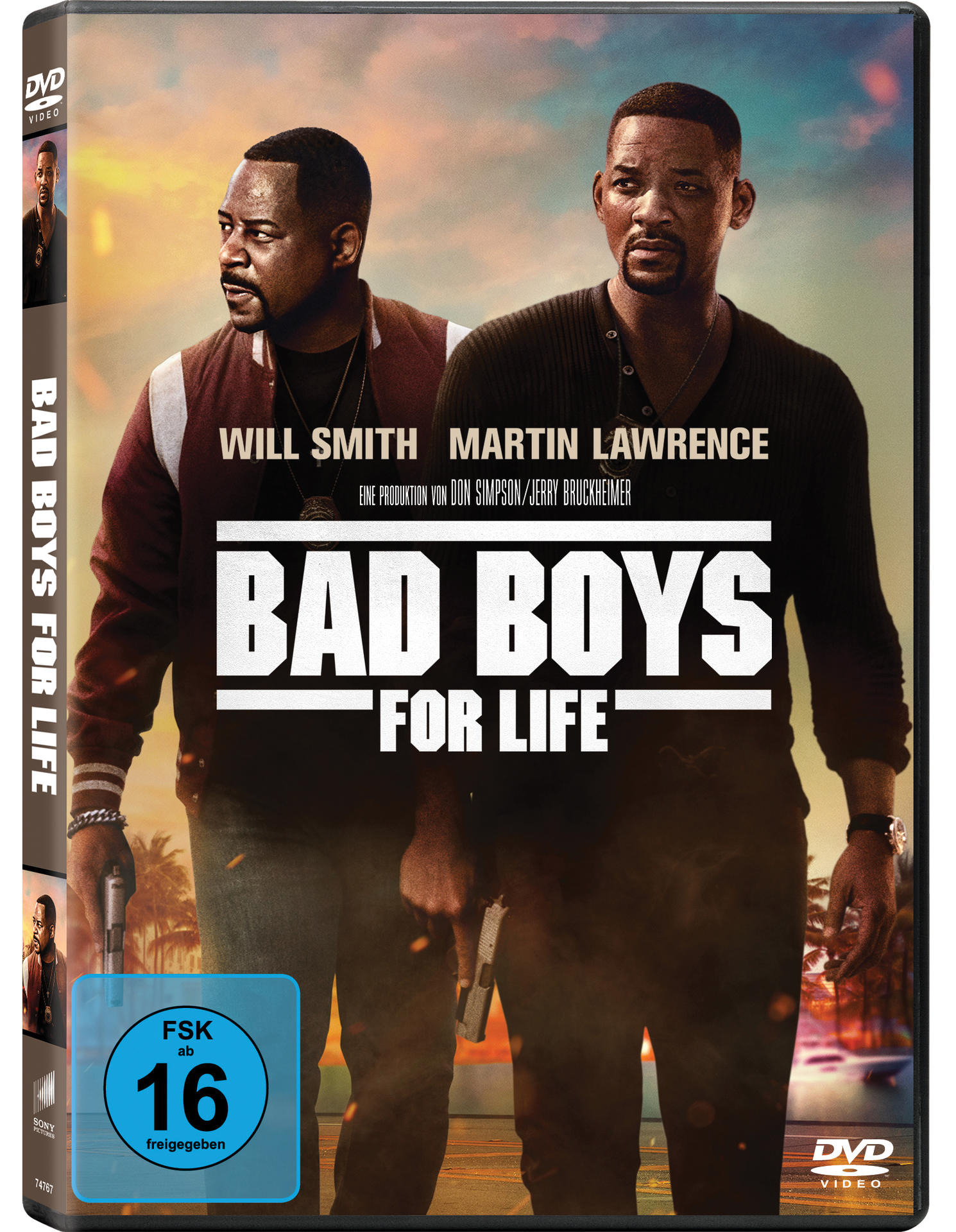 DVD-Cover von Bad Boys for Life. Will Smith und Martin Lawrence stehen mit Waffen.