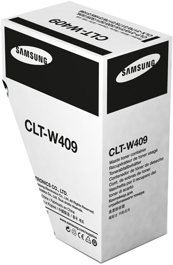 Eine weiße und schwarze Samsung CLT-W409 Tonersammelbox.