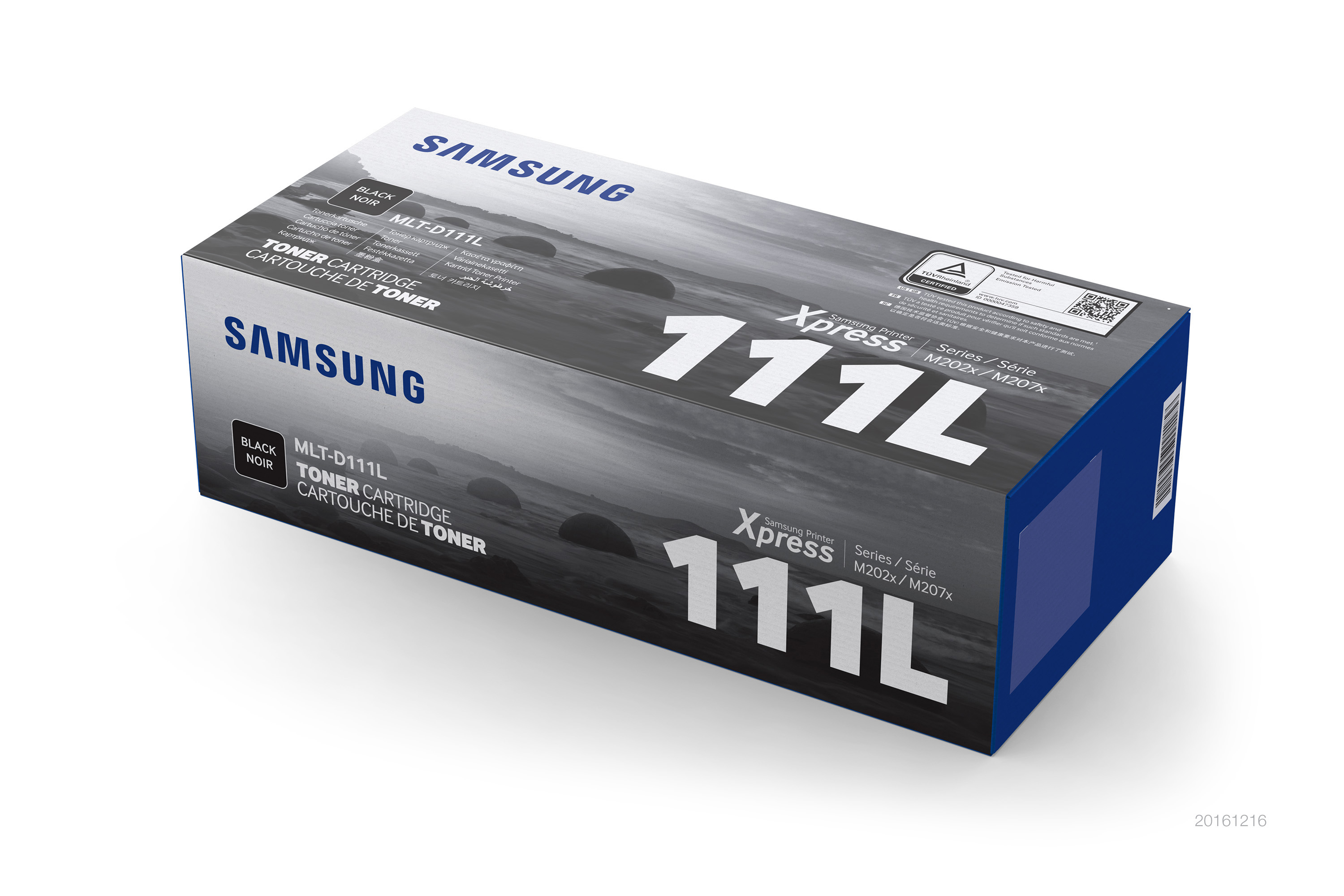 Samsung schwarze Tonerkartuschenbox mit dem Text 111L auf der Vorderseite.