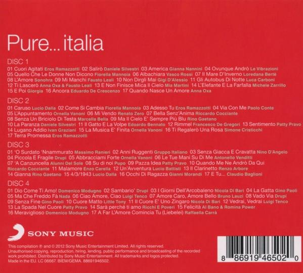CD-Compilation, 'Pure... Italia', mit Titellisten und dem Sony Music-Logo.