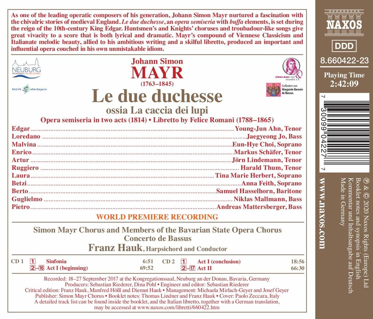 Franz/simon Mayr Chor/concerto De Bassus Hauk - MAYR: Le due duchesse  - (CD)