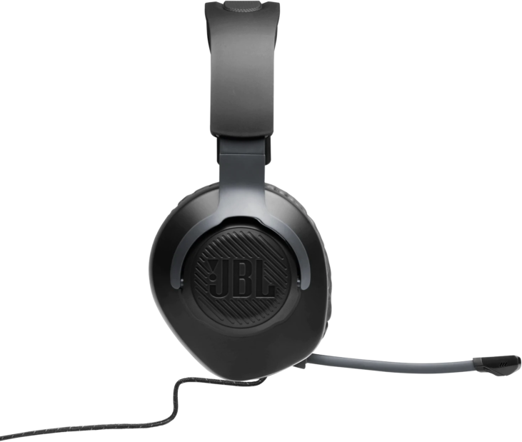 Fekete JBL fejhallgató mikrofonnal. A JBL logója látható a fülkagylón.