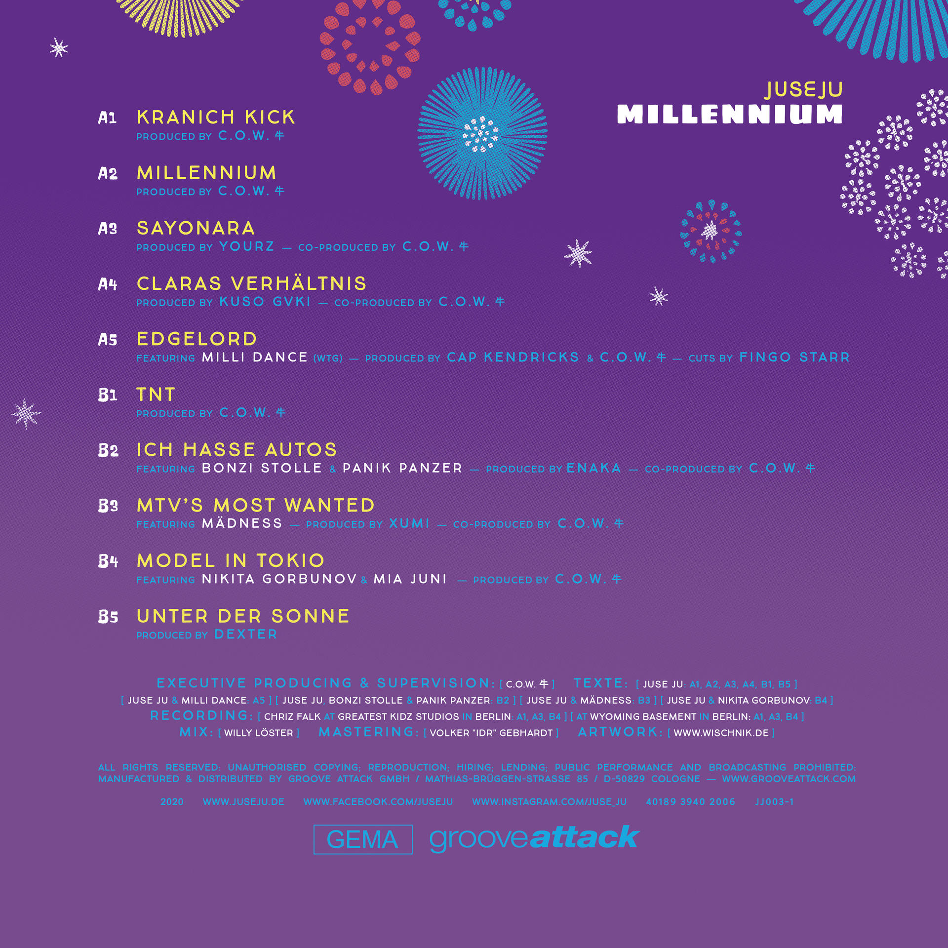 Albumcover mit Text und Tracklist für das Album Millenium von Juseju.