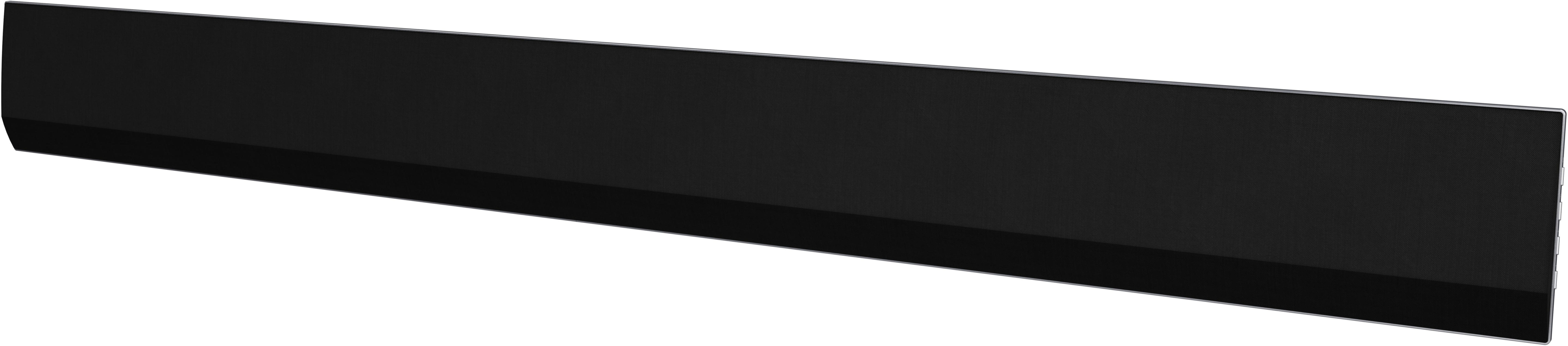 Langes, schwarzes, rechteckiges Objekt, wahrscheinlich eine Soundbar, freigestellt.
