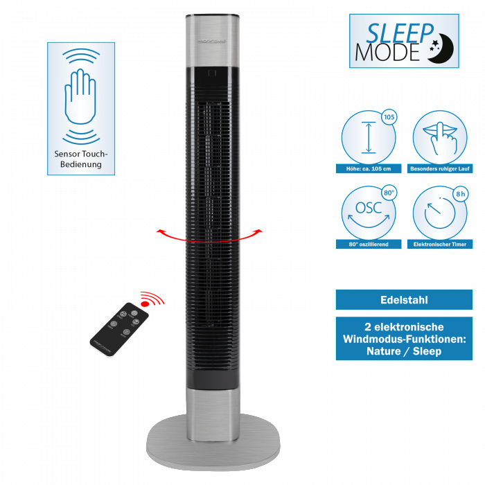 PROFI CARE PC-TVL 3068 Turmventilator Edelstahl/Schwarz (50 Watt)