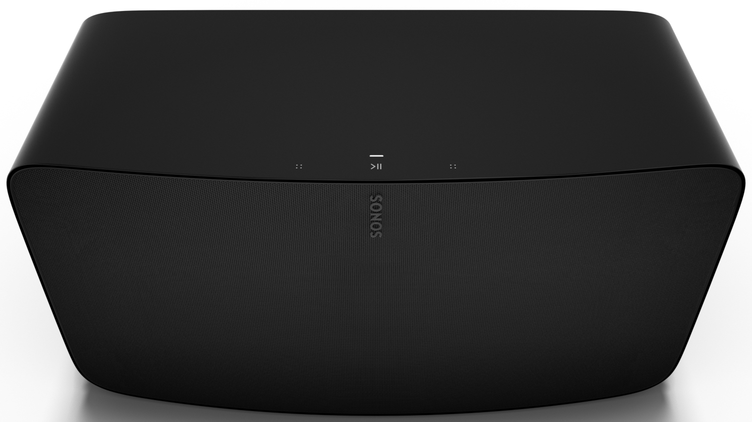 A black SONOS speaker with minimalistic controls on the top.