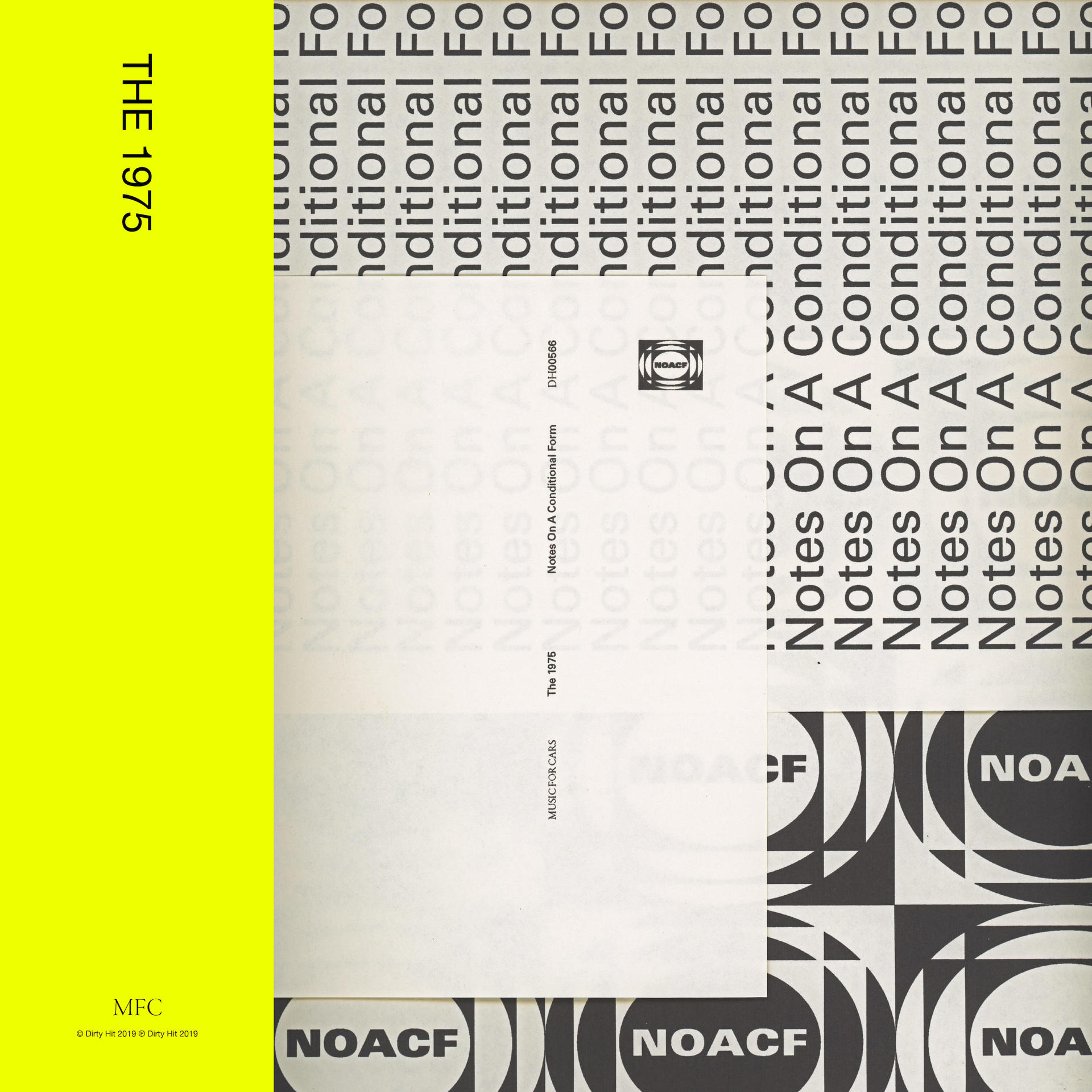 A The 1975 'Notes On A Conditional Form' című albumának borítója. Sárga háttér fekete-fehér szöveggel.