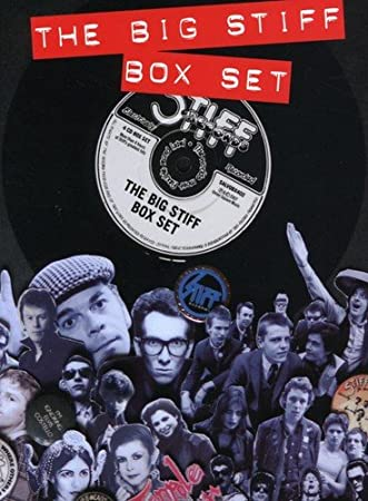 The Big Stiff Box Set album borító, arckollázzsal, egy lemezzel és szöveggel.