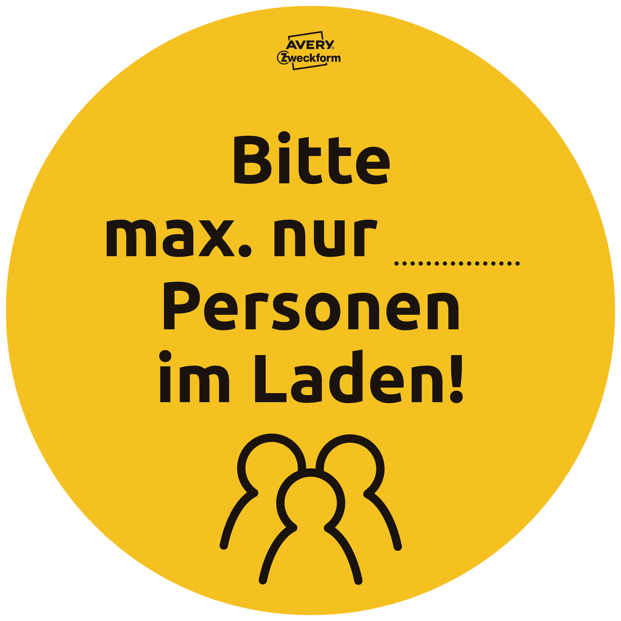 Gelbes rundes Schild mit schwarzem Text über die erlaubte Personenzahl.