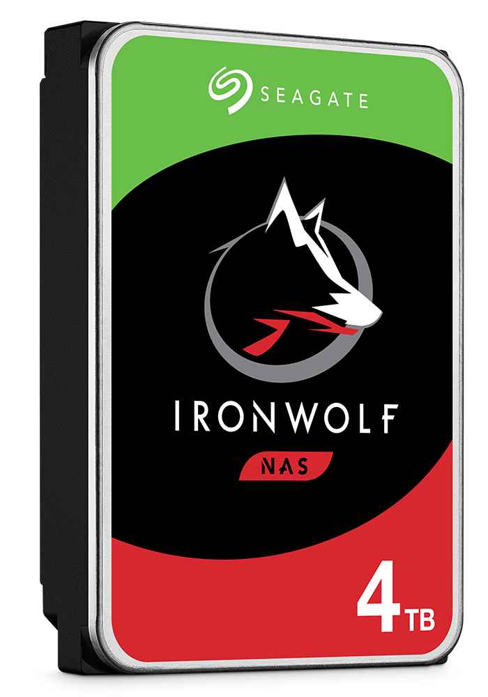 Seagate IronWolf 4TB NAS HDD met wolfskop logo.
