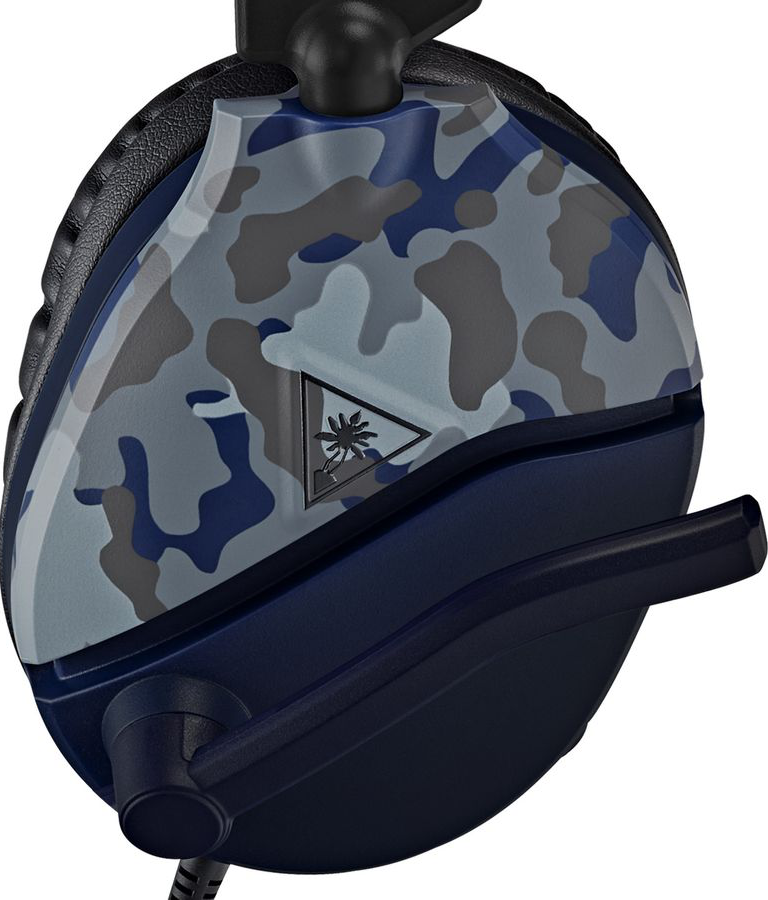 Headset mit Camouflage-Design, schwarzen Akzenten und Mikrofon, das sich links erstreckt.