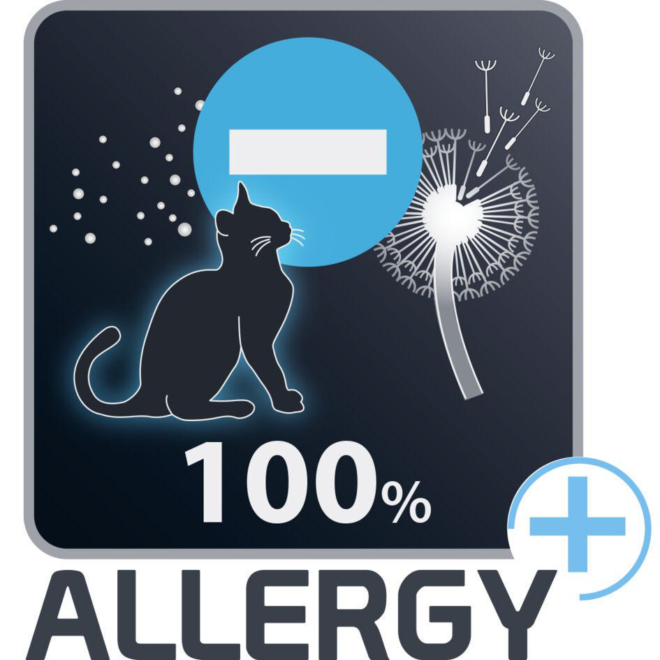 Eine Grafik zum Thema Allergie mit einer schwarzen Katze, einem Löwenzahn und einem blauen Kreis.