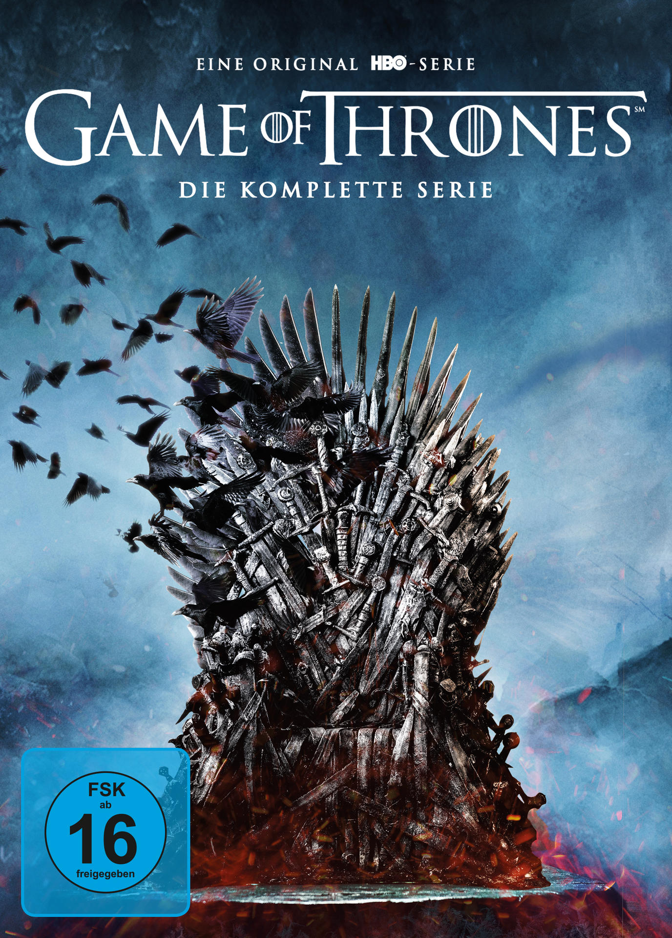 DVD-Hülle für 'Game of Thrones: Die komplette Serie' mit dem Eisernen Thron.