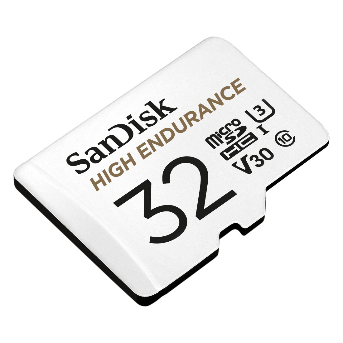 Weiße Sandisk 32 Micro-SD-Karte, schwarze Zahlen, High Endurance.