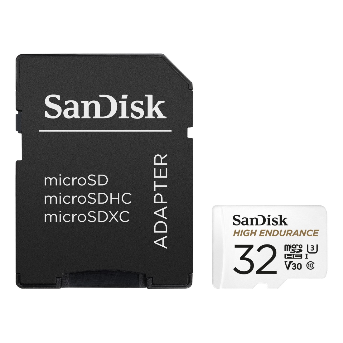 Ein SanDisk microSD Kartenadapter mit einer microSD Karte daneben.