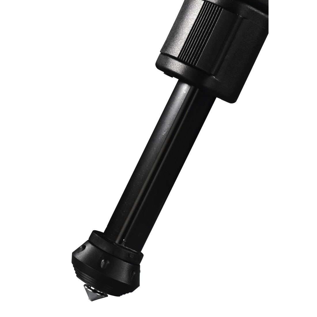 Schwarzes Stativbein mit einer spitzen Metallspitze.