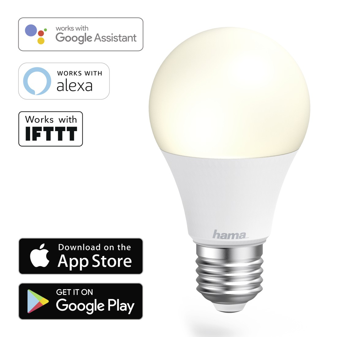 HAMA WiFi-LED-Lampe, E27, 10W, Weiß, dimmbar