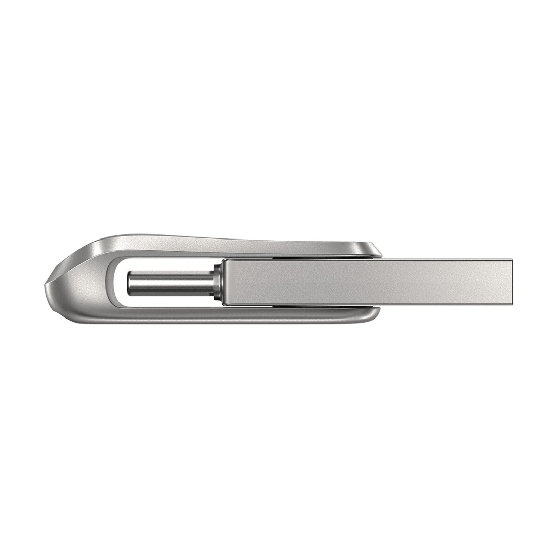 Ein silberner USB-Stick auf weißem Hintergrund.