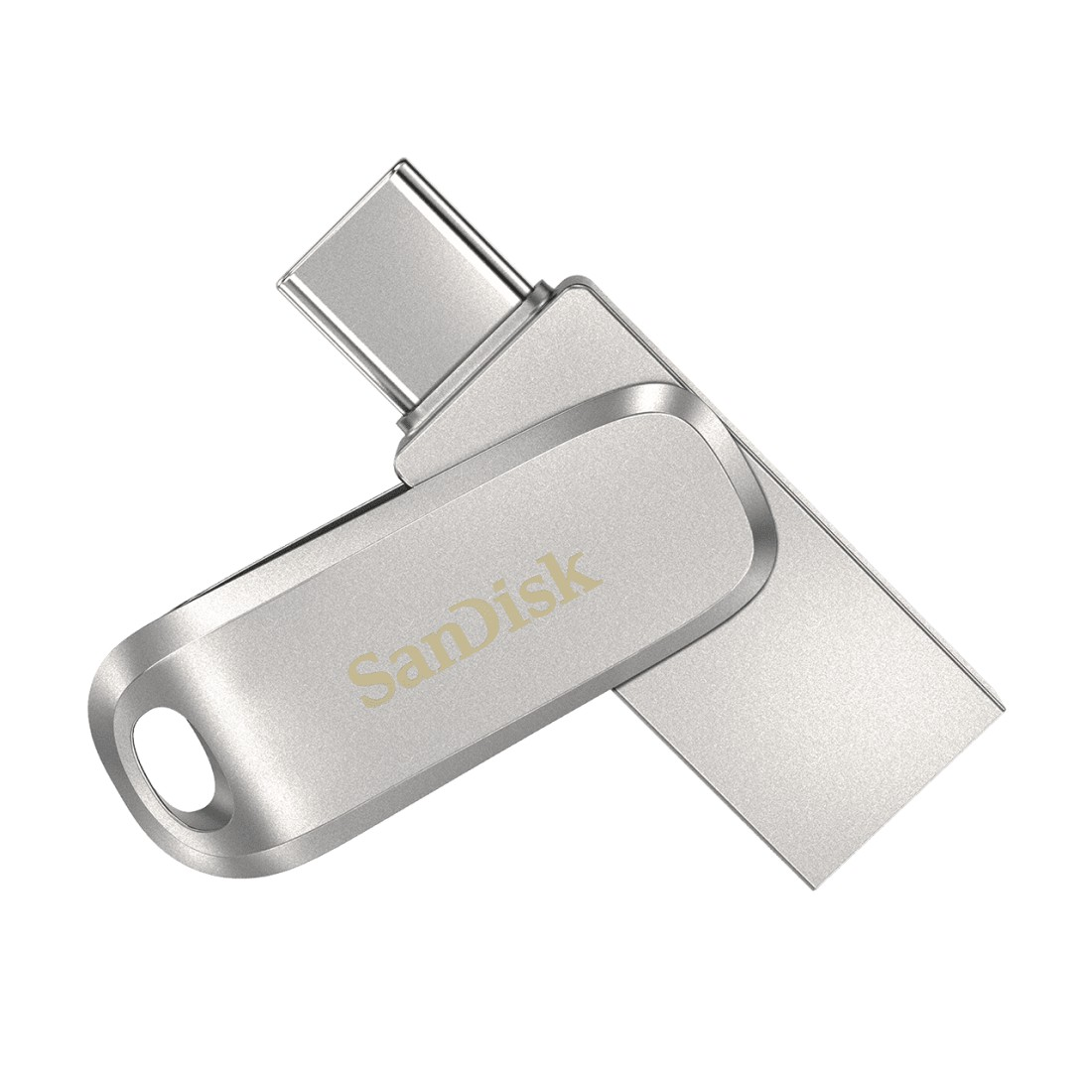 Silberner SanDisk USB-Stick mit USB-C-Anschluss.