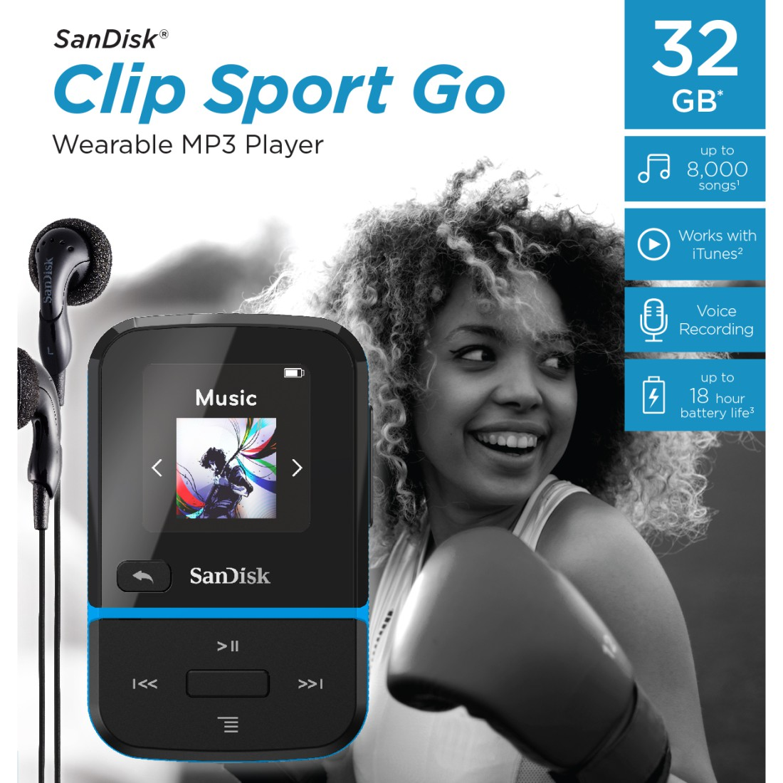 SANDISK Clip Sport Go MP3 Player (32 GB, Blau)
