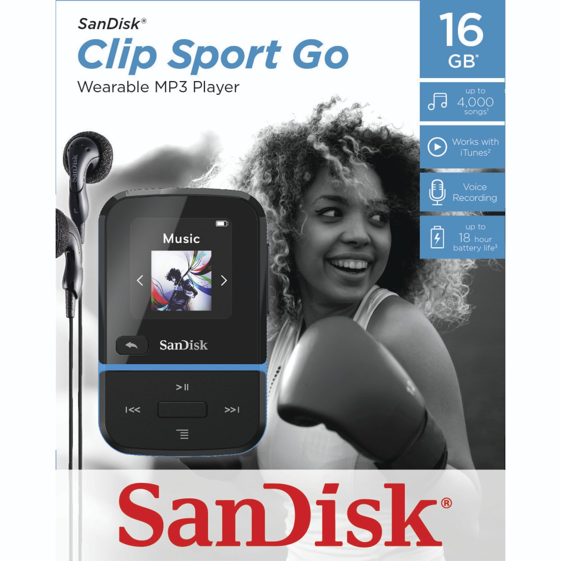 SANDISK Clip Sport Go MP3 Player (16 GB, Blau)