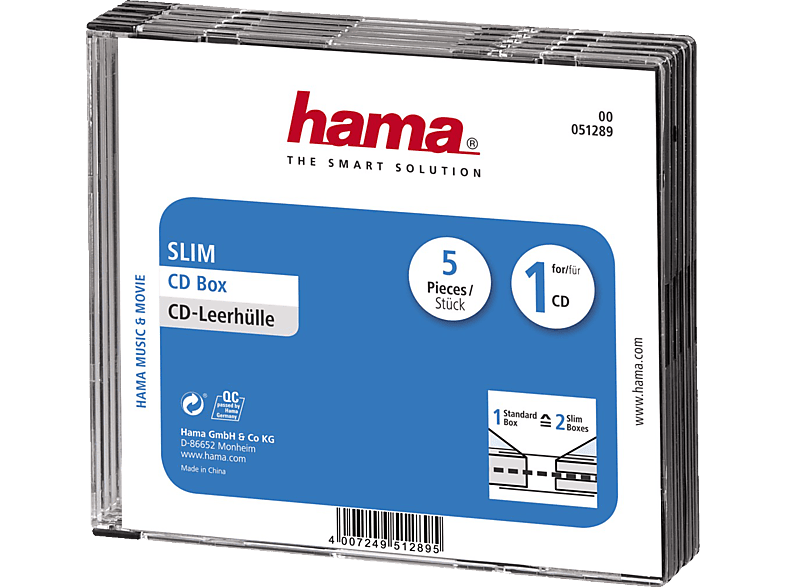 HAMA 5er Pack Slim CD-Leerhülle Schwarz/Transparent