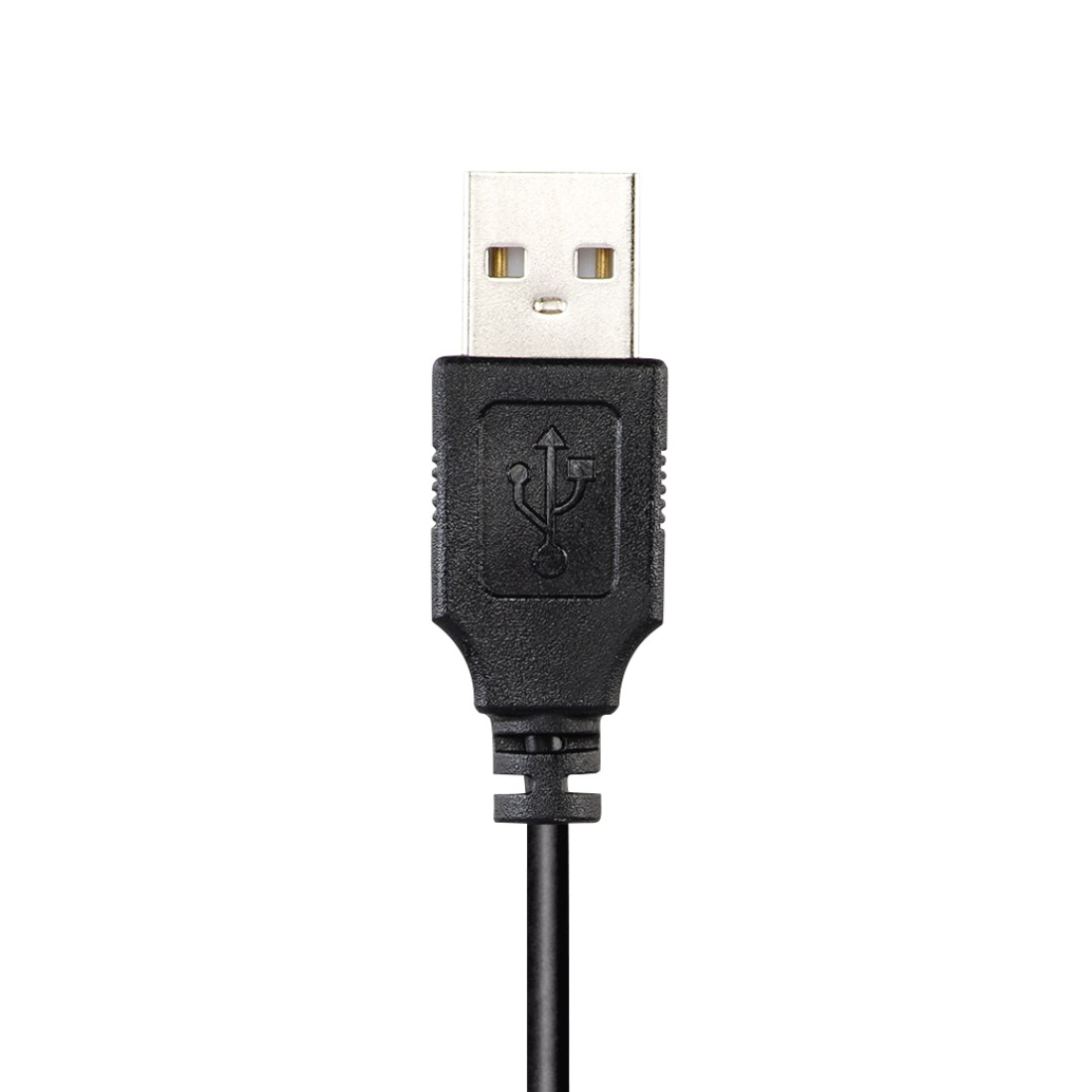 Ein schwarzes USB-Kabel mit einem USB-Stecker.