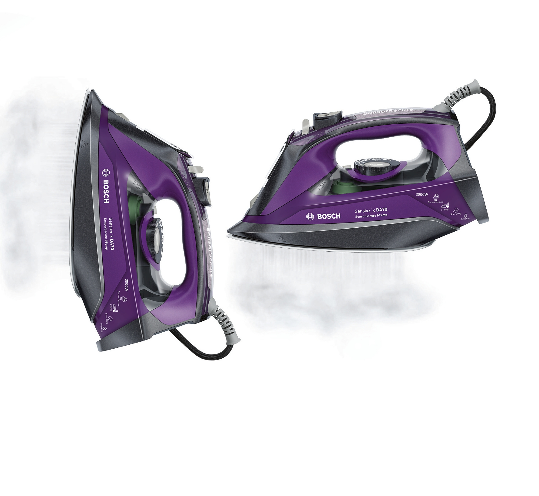 BOSCH TDA 703021 I Dampfbügeleisen (3000 Watt, CeraniumGlissée Bügelsohle mit emaillierten Leichtgleitlinien, Dampfkanälen und 3 Phasen-Design - optimale Dampfverteilung und Gleitfähigkeit)