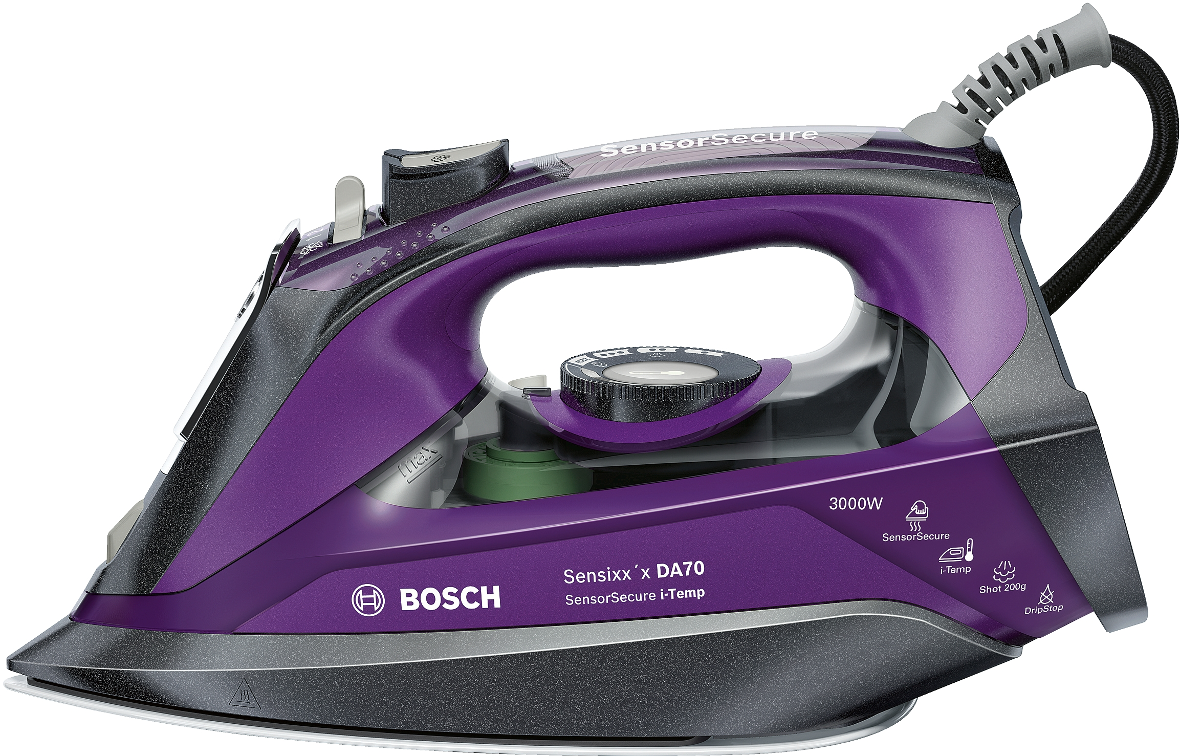 BOSCH TDA 703021 I Dampfbügeleisen (3000 Watt, CeraniumGlissée Bügelsohle mit emaillierten Leichtgleitlinien, Dampfkanälen und 3 Phasen-Design - optimale Dampfverteilung und Gleitfähigkeit)