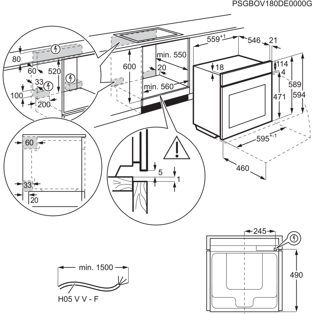 AEG BPE555220M, Einbauherd/Backofen (Einbaugerät, 71 l, 595 mm breit)