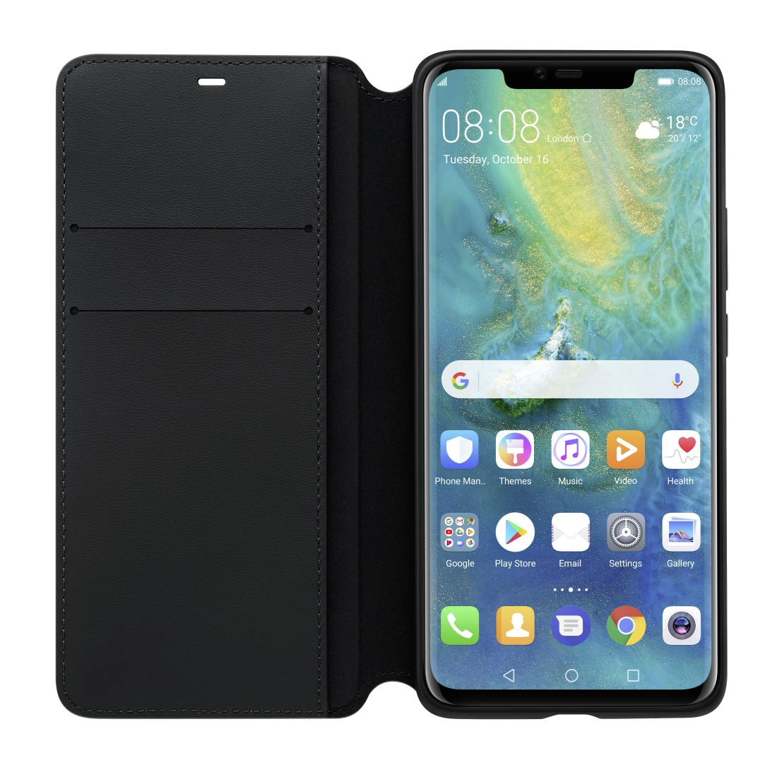 HUAWEI Wallet Cover, Bookcover, Huawei, Mate 20 Pro, Schwarz