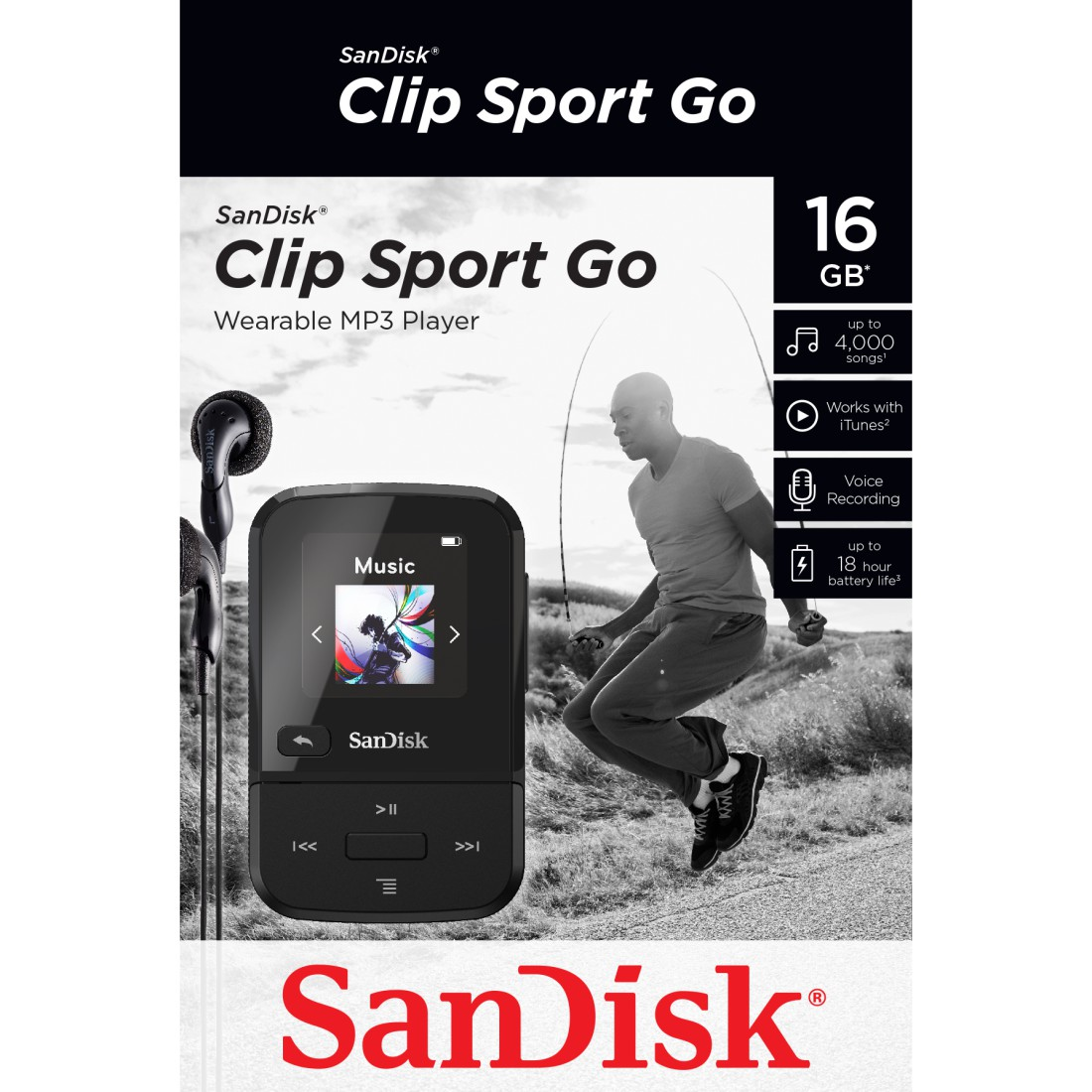 SANDISK Clip Sport Go MP3 Player (16 GB, Schwarz)
