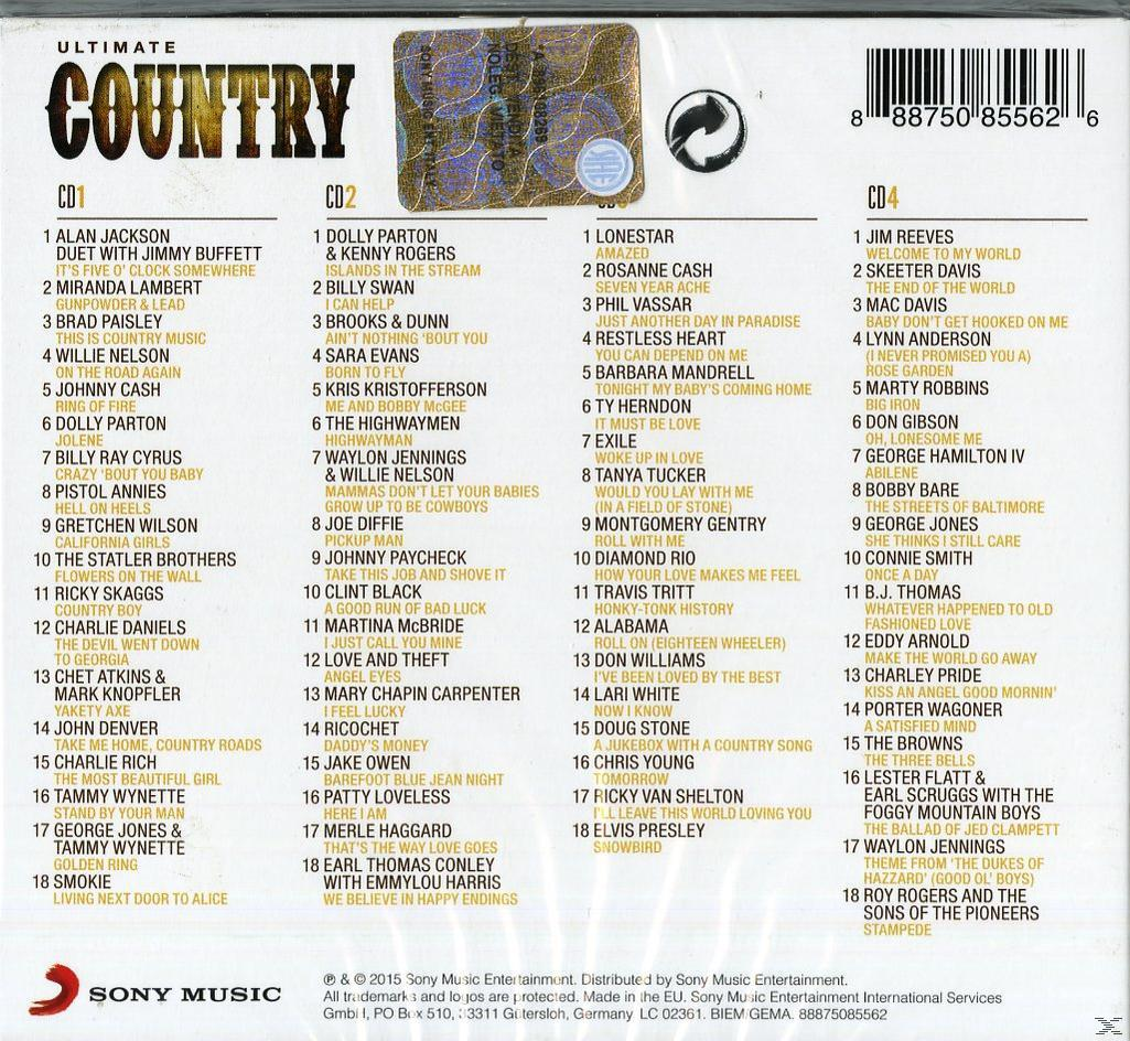CD-borító a "Ultimate Country" számlistáival. Különböző előadók és dalok szerepelnek.