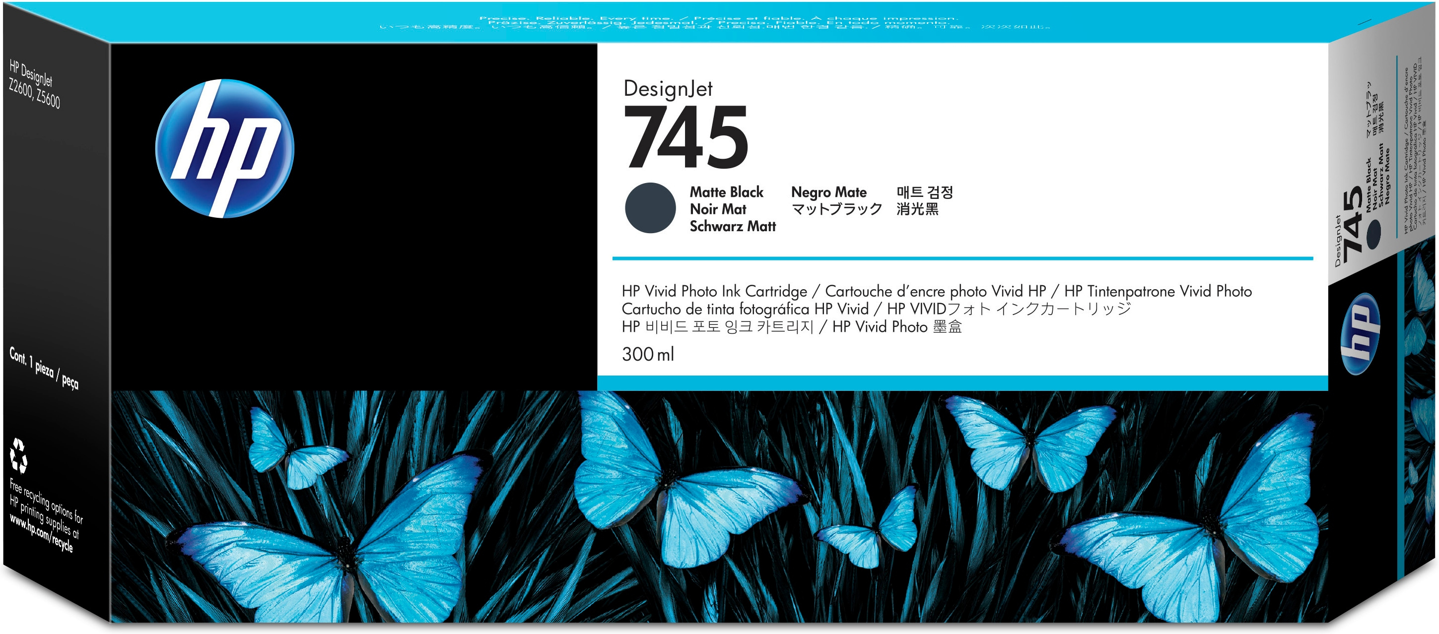 HP 745 Original Tintenpatrone, Schwarz Foto, 130 Ml – Für DesignJet Z2600 & Z5600