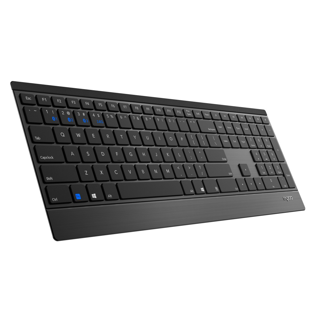 Eine schwarze Tastatur auf weißem Hintergrund.