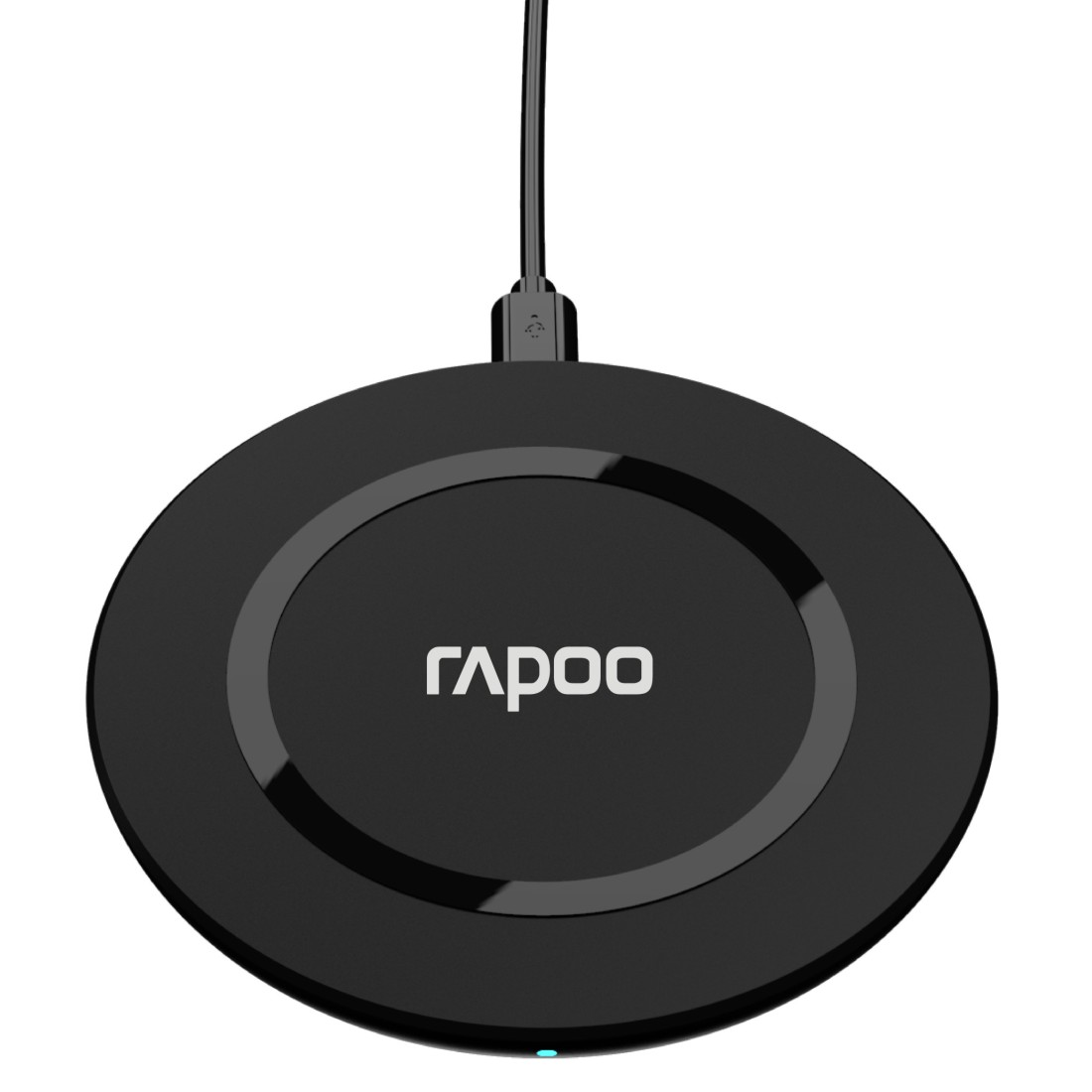 Schwarzes kabelloses Ladepad mit Logo.