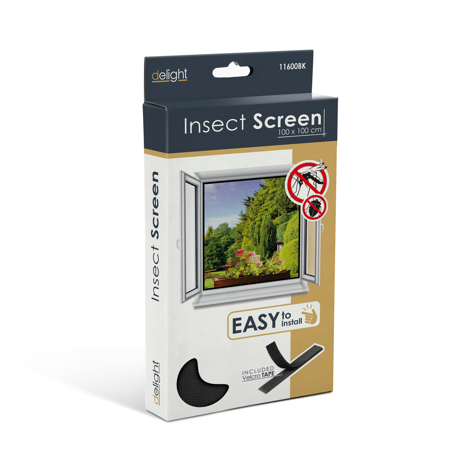 DELIGHT 11600BK Szúnyogháló ablakra, 100x100 cm, fekete