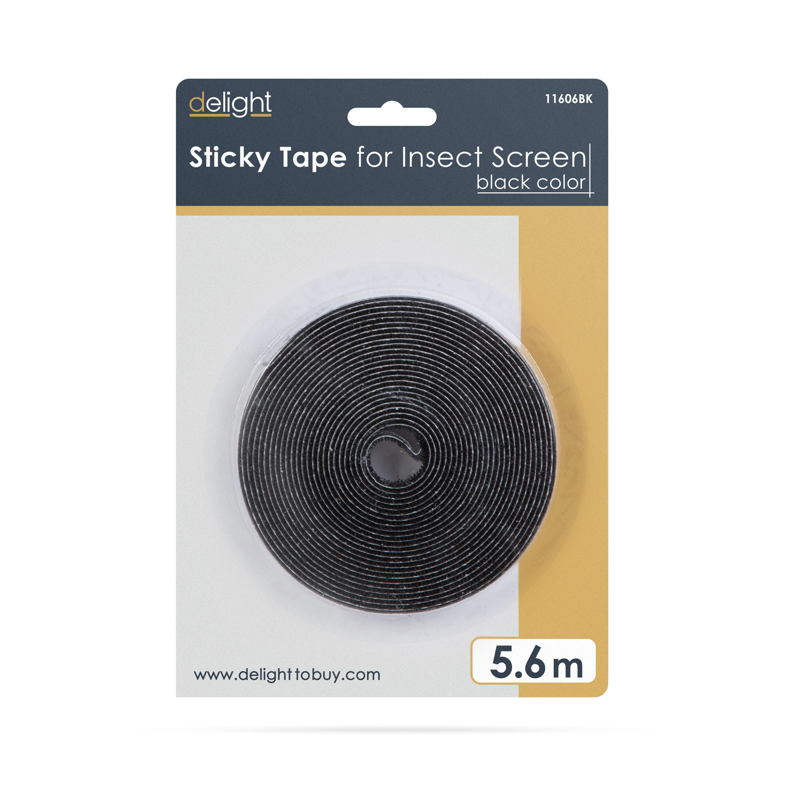 DELIGHT 11606BK Öntapadós szúnyogháló rögzítőszalag, fekete, 5,6m
