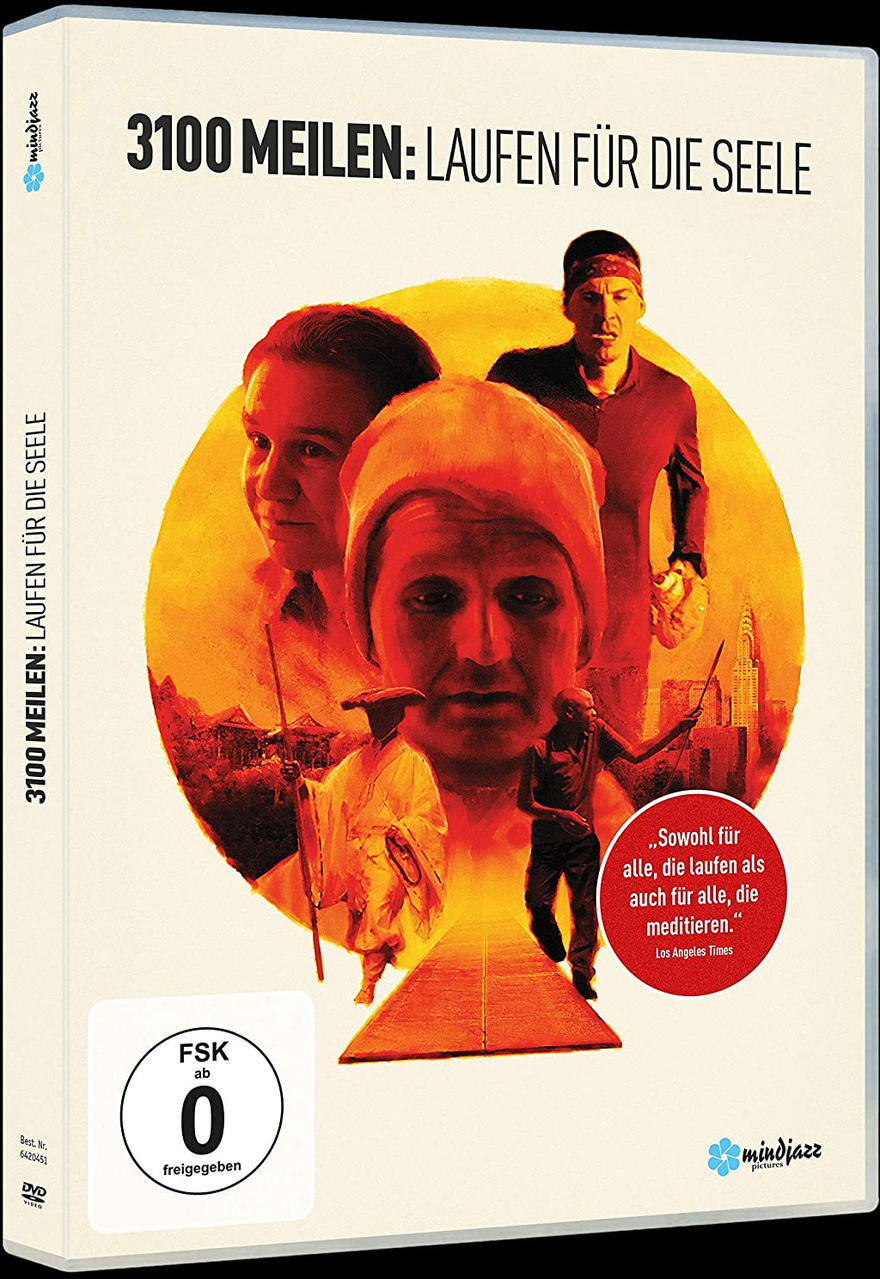 DVD-Cover mit Gesichtern, Titel '3100 Meilen', Läufern, und Zitat. Orange- und Gelbtöne dominieren das Design.