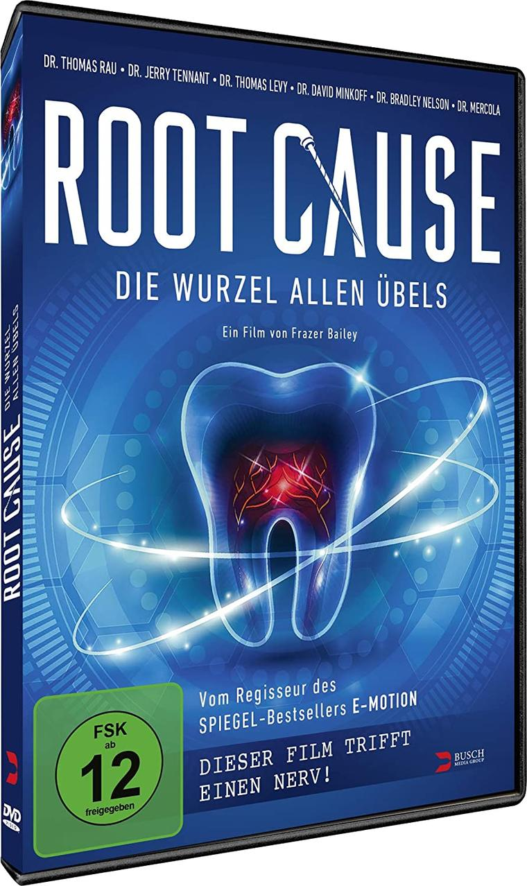 DVD-Hülle mit Text. Der Titel lautet "ROOT CAUSE". Ein blauer Hintergrund. Bilder eines Zahns.