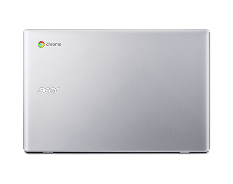 Ordenador portátil plateado cerrado con logotipos Chrome y Acer.