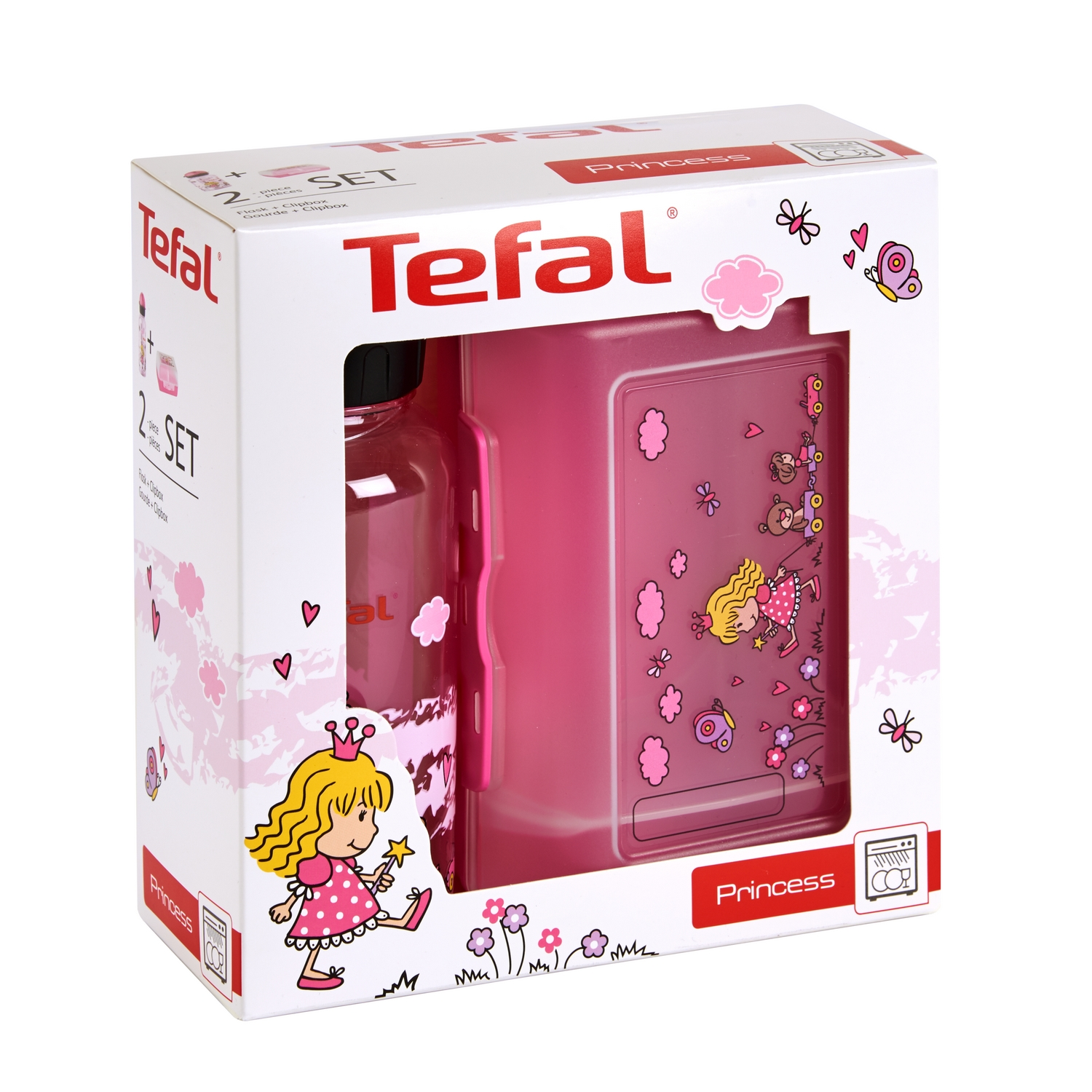 Pack fiambrera + botella - Tefal K31691SET, Princesa, Para niños, Rosa