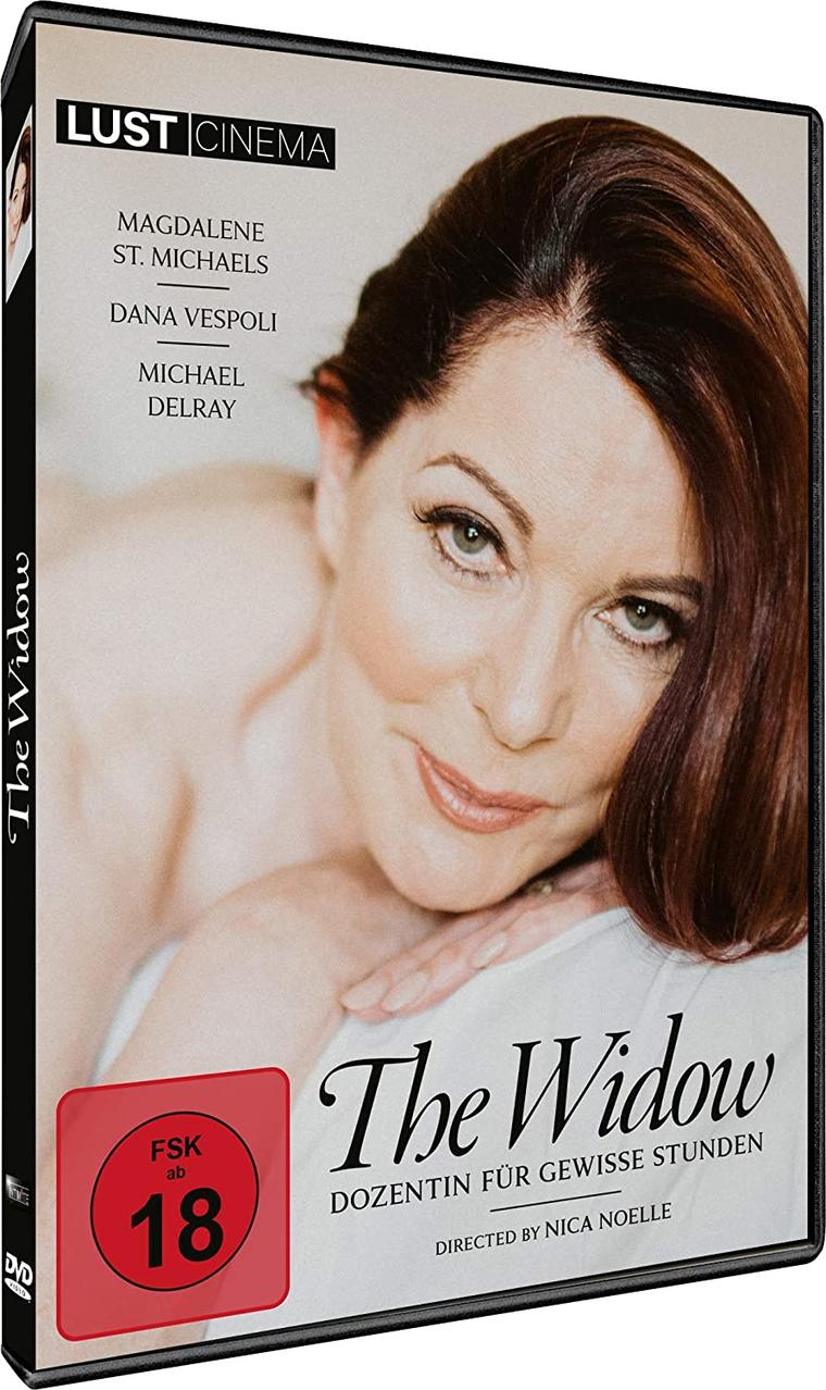 DVD-Cover: Gesicht einer Frau, Filmtitel 'The Widow' und Text auf Deutsch. Roter FSK 18-Aufkleber.