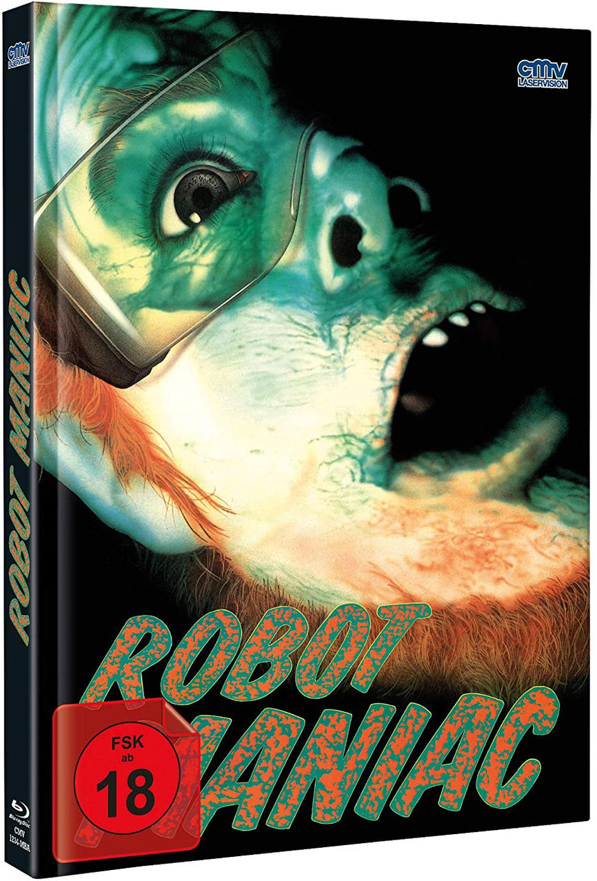 Robot Maniac Blu-ray Cover mit futuristischem Gesicht und Bewertung.
