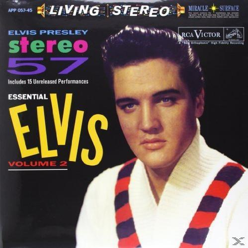 Elvis Presley album borítója. Az "Essential Elvis" és a "Stereo '57" feliratok láthatók.