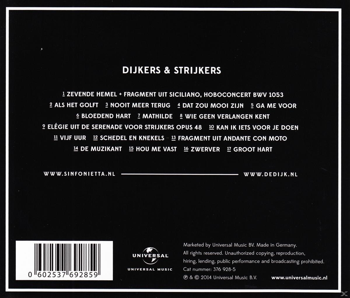Achterkant van een cd met een lijst van nummers en credits, op een zwart-witte achtergrond.