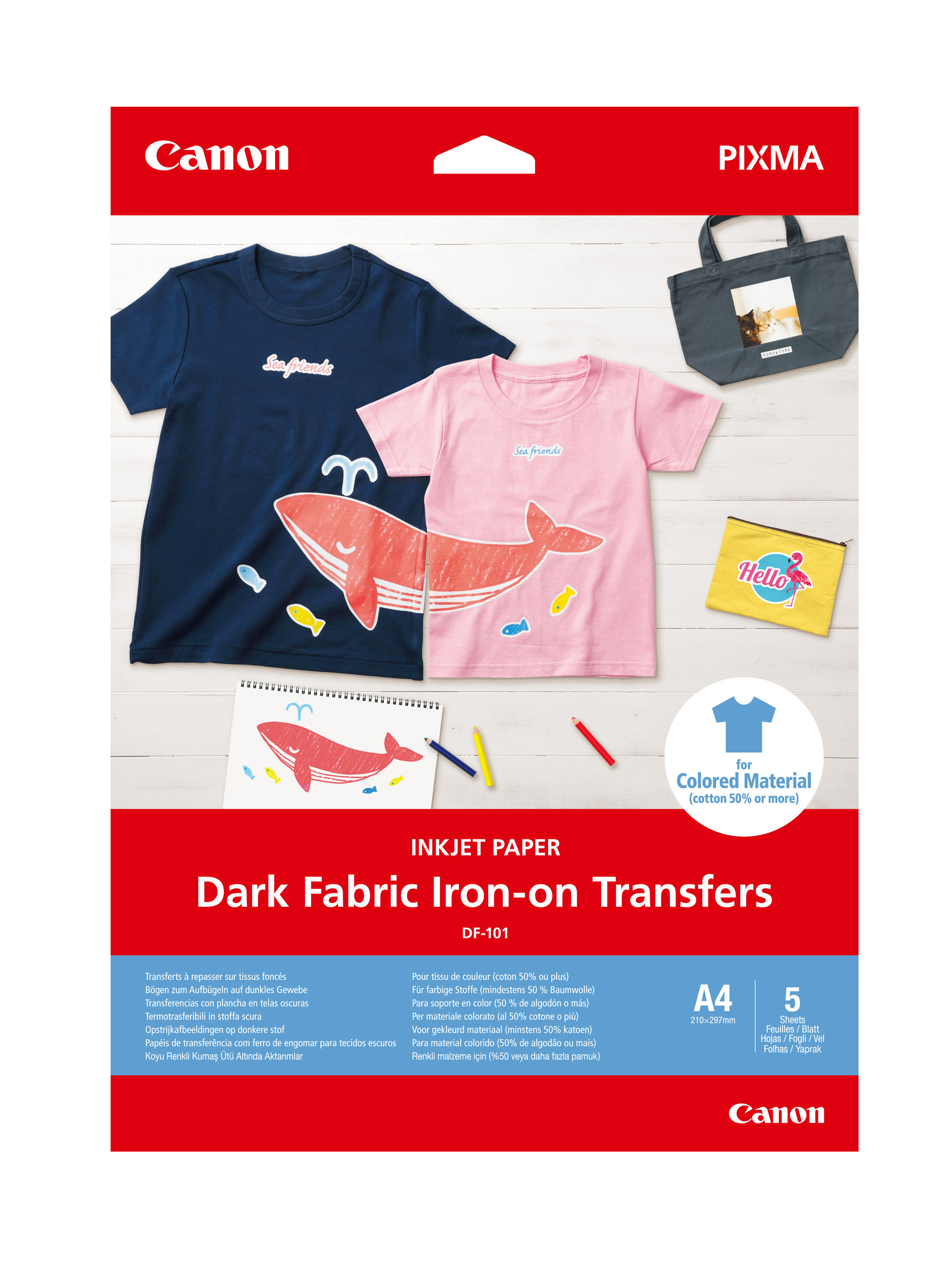 5 A4 T-Shirt-Transferfolie DF-101 Transfers, Stoffe Blatt dunkle für cm CANON Fabric Iron-on Dark 21x29.7