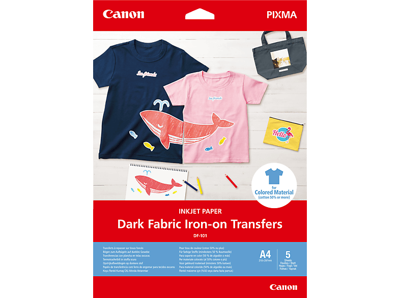 5 A4 T-Shirt-Transferfolie DF-101 Transfers, Stoffe Blatt dunkle für cm CANON Fabric Iron-on Dark 21x29.7