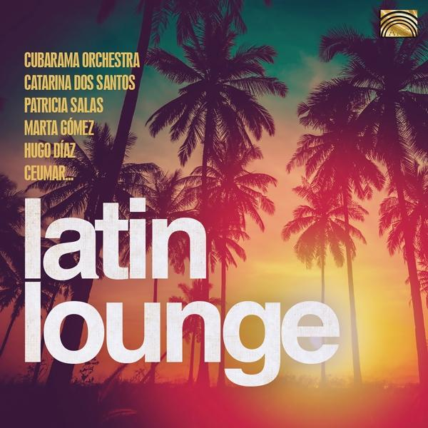 Albumcover mit Palmen und Text 'latin lounge'. Himmelshintergrund mit Farben.